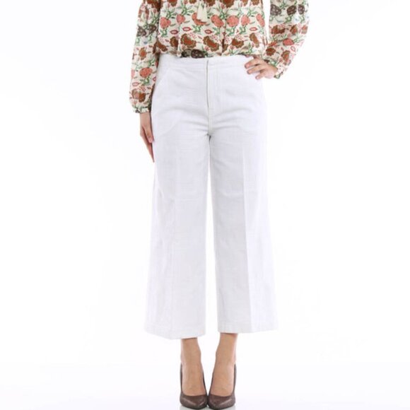 Tory Burch Wide Leg Crop Pant Womens 27 White Jacquard Cotton Culotte Summer - Picture 13 of 13